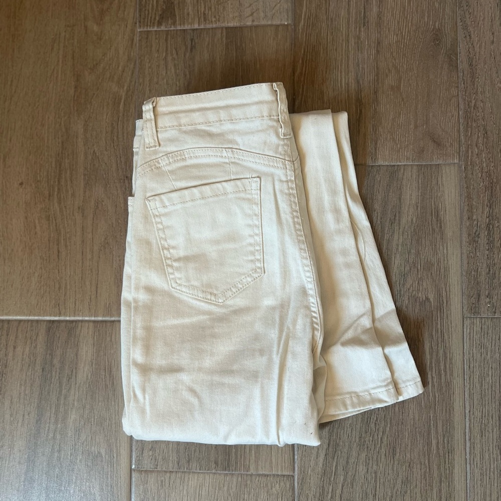 Cream Button-fly Bell Bottom Jeans